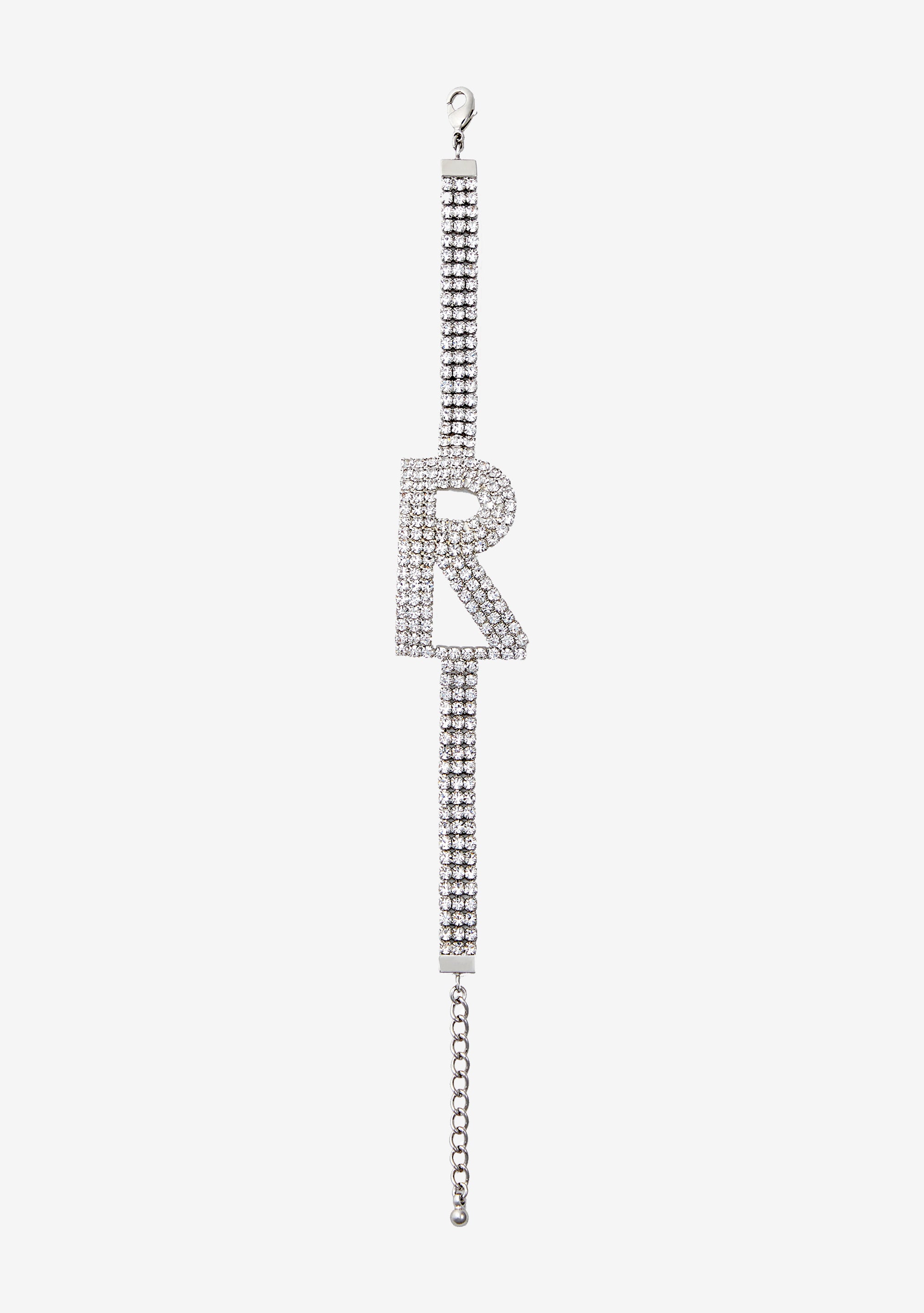 Rhinestone Alphabet Letter Bracelet(Silver,Letter A)
