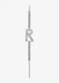 Rhinestone Alphabet Letter Bracelet(Silver,Letter A)