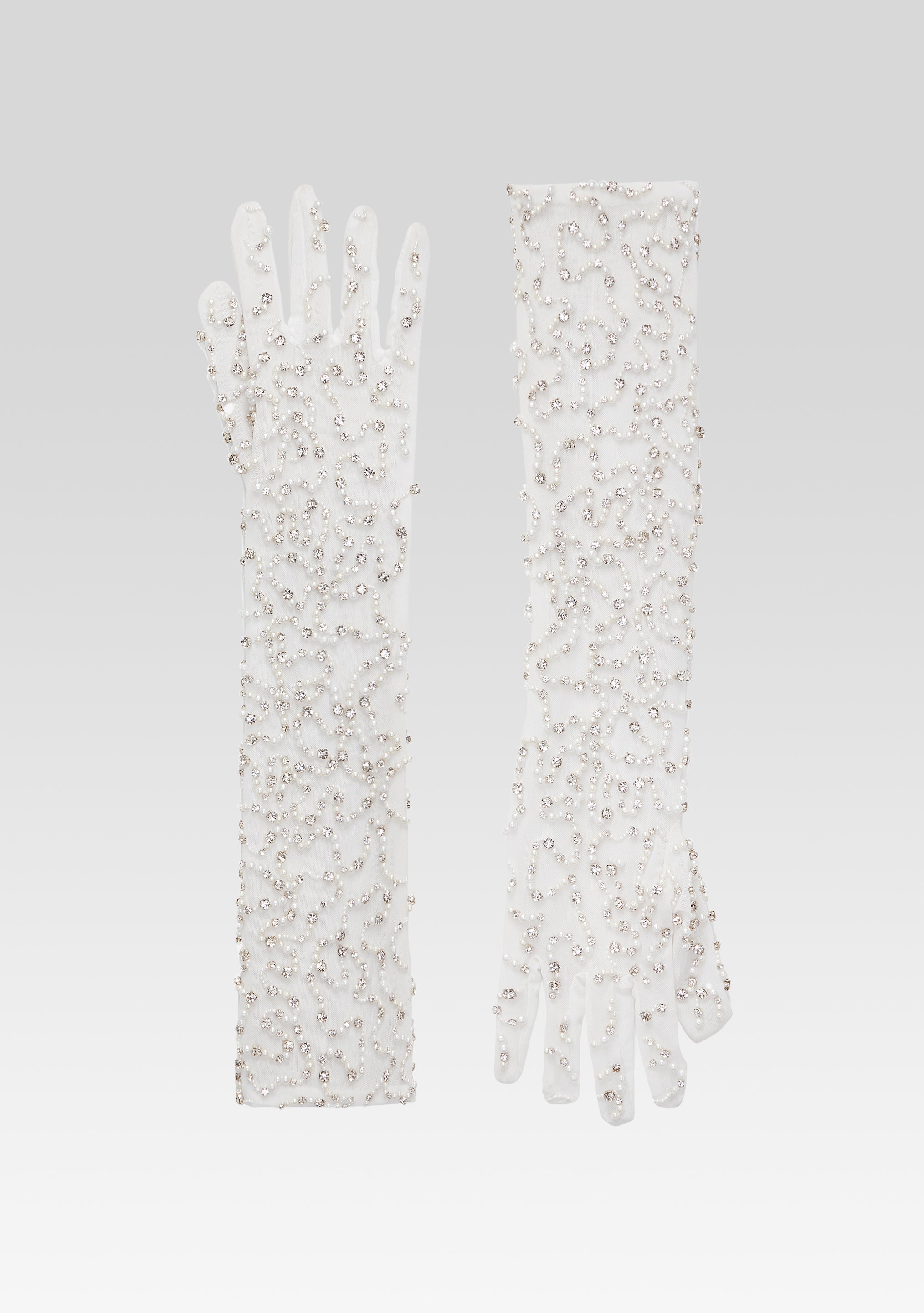 Ari Embellished Gloves - Mix Media White