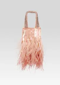 Avery Sequin Feather Bag - Peach