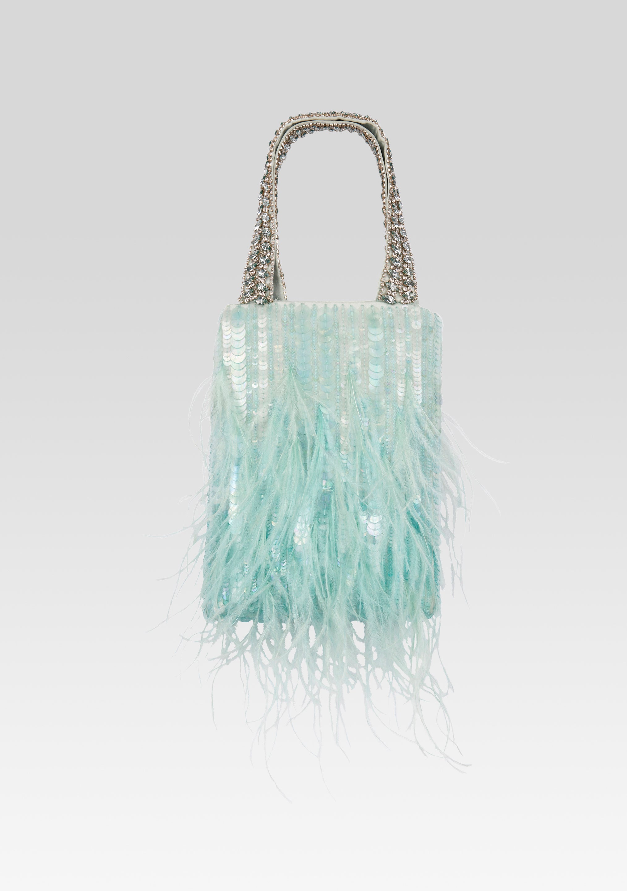 Avery Sequin Feather Bag - Turquoise Powder