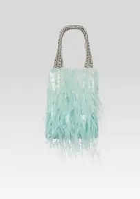 Avery Sequin Feather Bag - Turquoise Powder