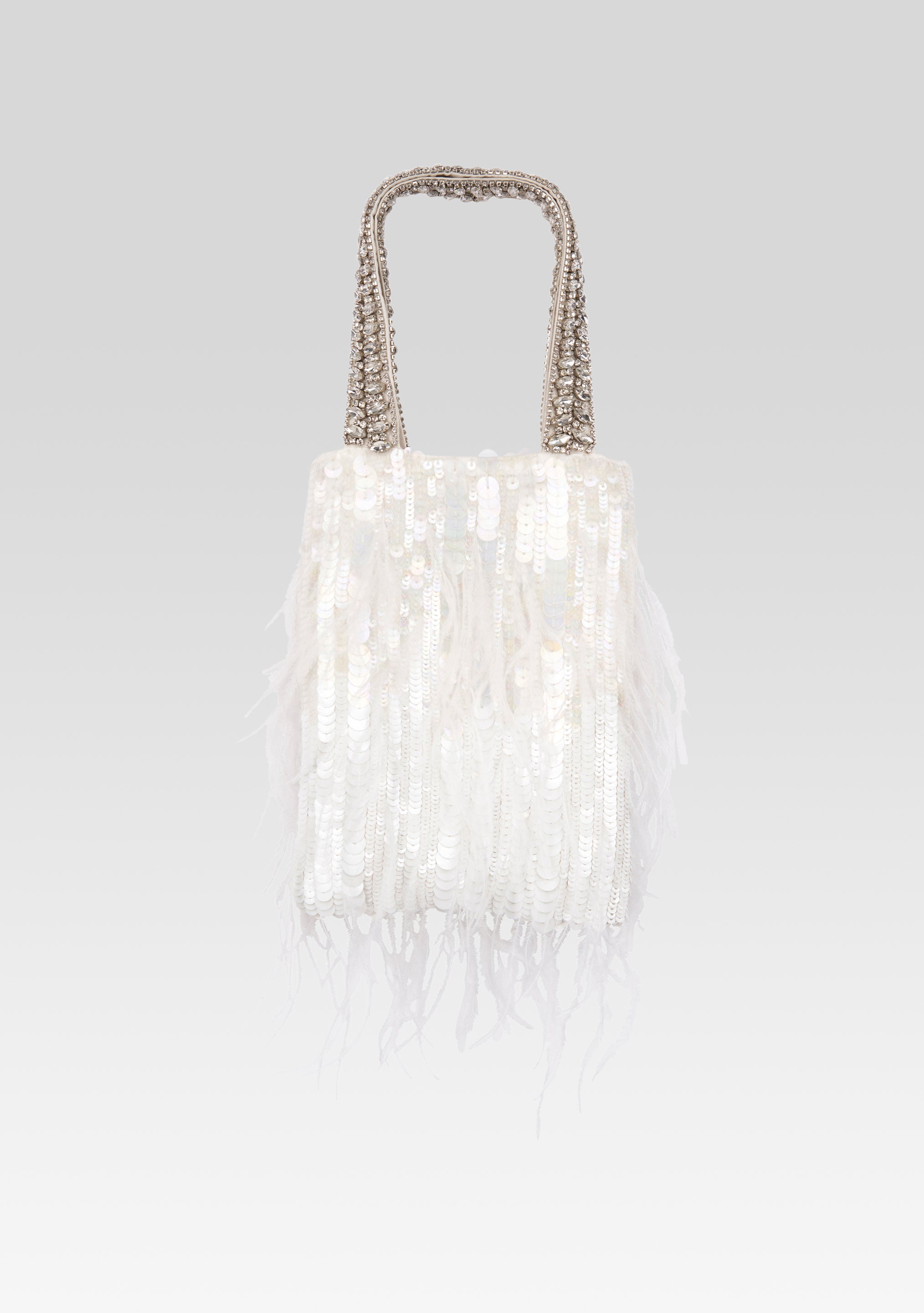 Avery Sequin Feather Bag - White Feather