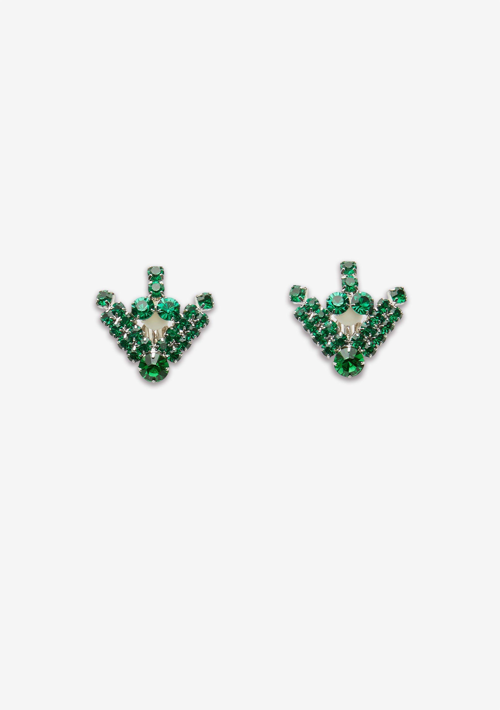 Crystal Clip Earrings - Dark Green