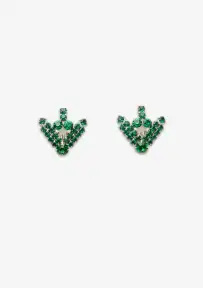Crystal Clip Earrings - Dark Green