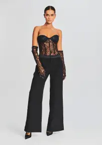 Hailey Embellished Lace Top(Black,XXS)