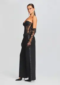 Hailey Embellished Lace Top(Black,XXS)
