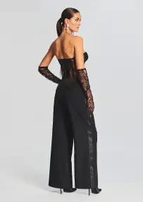 Hailey Embellished Lace Top(Black,XXS)