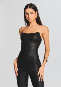 Brinley Coated Denim Jumpsuit(Coated Black,XXS)