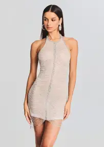 Irina Halter Dress(White/Silver,XXS)