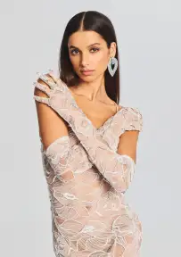 Royce Embellished Lace Gloves - White