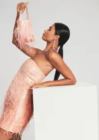 Avery Sequin Feather Bag - Peach