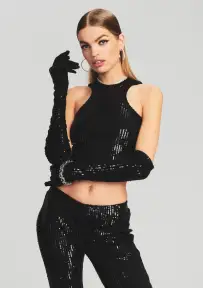 Plaza Sequin Knit Gloves - Black