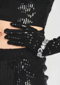 Plaza Sequin Knit Gloves - Black