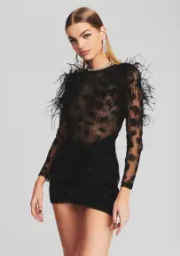 Kendra Feather Dress(Black,XXS)