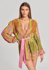 Gabrielle Sequin Palm Robe(Tropical Palm,XXS)