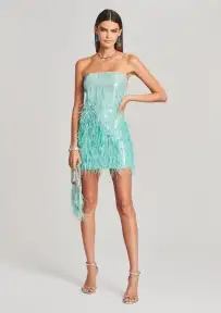 Avery Sequin Feather Bag - Turquoise Powder