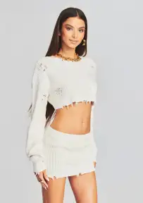 Cropped Devin Sweater(White,XXS)