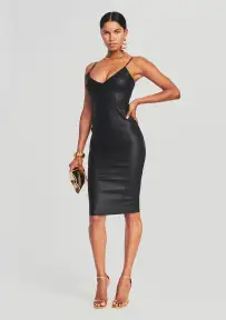 Aiden Coated Denim Midi Dress(Coated Black,XXS)