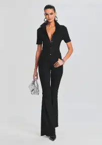 Lyla Coated Denim Jumpsuit(Waxed Black,XXS)
