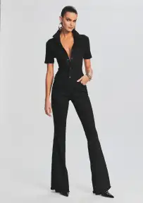 Lyla Coated Denim Jumpsuit(Waxed Black,XXS)