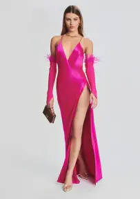 Penny Feather Gloves - Neon Pink