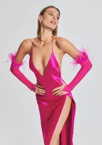 Penny Feather Gloves - Neon Pink