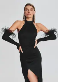 Penny Feather Gloves - Black