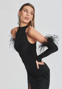 Penny Feather Gloves - Black