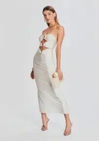 Lily Lycra Maxi Dress(Cream,XS)