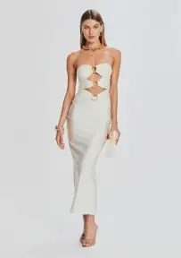 Lily Lycra Maxi Dress(Cream,XS)