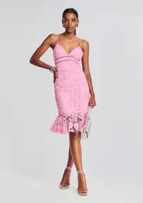 Eliza Lace Midi Dress(Pink,XXS)
