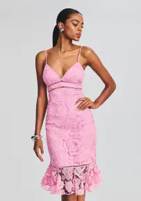 Eliza Lace Midi Dress(Pink,XXS)