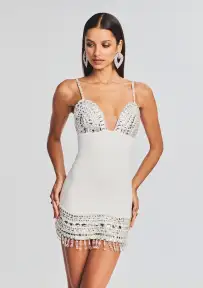 Isadora Embellished Dress(Crystal White,XXS)
