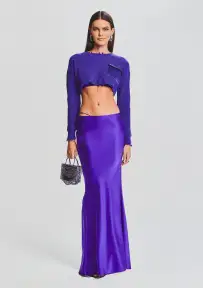 Silvana Silk Maxi Skirt(Violet Indigo,XXS)