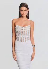 Fae Embellished Dress(White,XXS)
