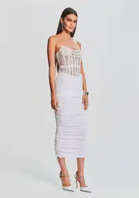 Fae Embellished Dress(White,XXS)