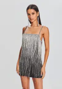 Juliette Embellished Fringe Dress(Black/Silver,XXS)