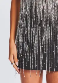 Juliette Embellished Fringe Dress(Black/Silver,XXS)