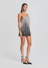 Juliette Embellished Fringe Dress(Black/Silver,XXS)