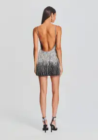 Juliette Embellished Fringe Dress(Black/Silver,XXS)