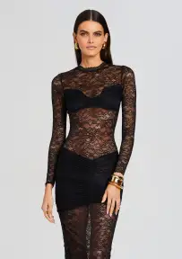 Ellie Lace Midi Dress(Black,XS)