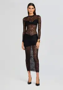Ellie Lace Midi Dress(Black,XS)