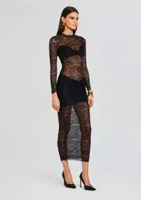 Ellie Lace Midi Dress(Black,XS)