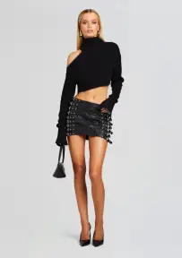Ivory Leather Skirt(Black,XXS)
