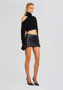 Ivory Leather Skirt(Black,XXS)