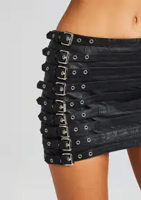 Ivory Leather Skirt(Black,XXS)