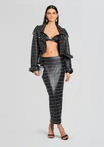 Mora Embellished Leather Jacket(Black,XXS)