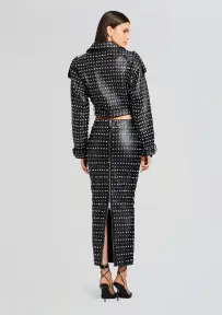 Whitley Embellished Leather Skirt(Black,XXS)