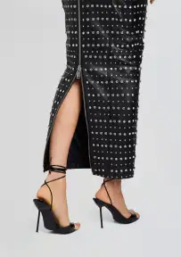 Whitley Embellished Leather Skirt(Black,XXS)